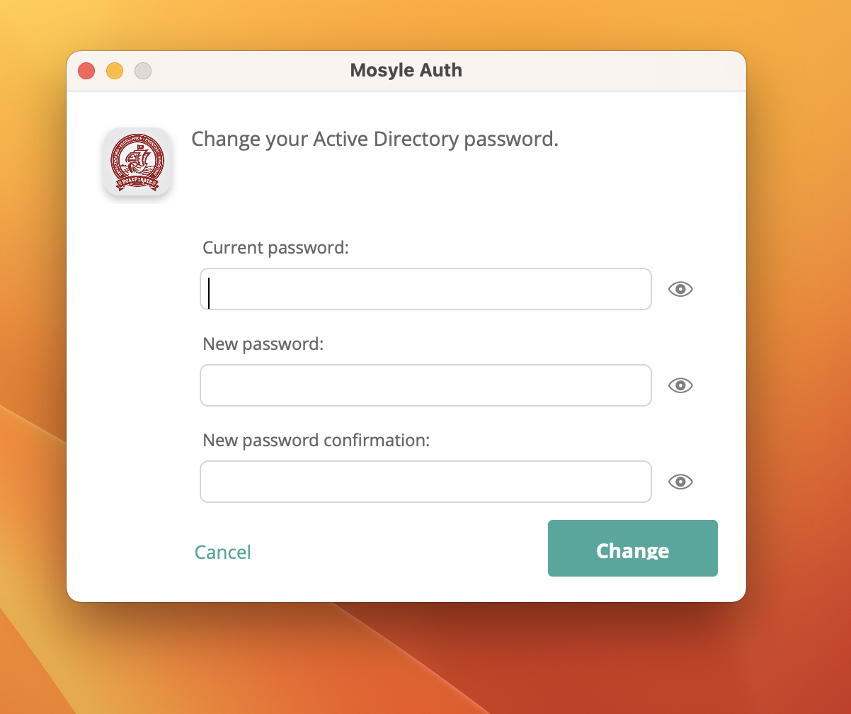 Mosyle Change Password Screen